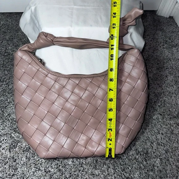 Worthington Woven Faux Leather Medium Hobo Bag Taupe Knotted Handle - Picture 5 of 8